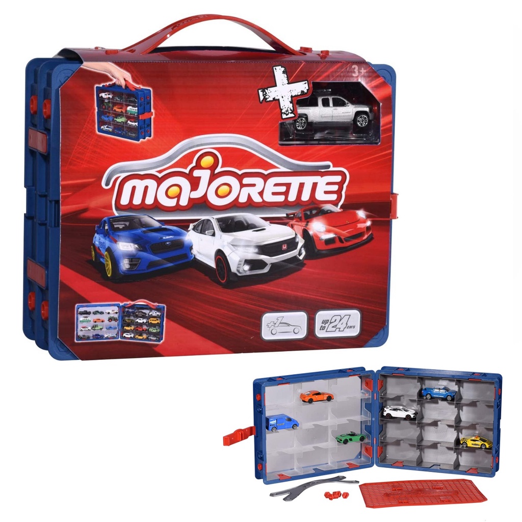 Majorette Carry Case กล่องเก็บรถ ลิขสิทธิ์แท้ เก็บรถได้ 24คัน +แถมฟรีรถ 1คัน กางเป็นตู้โชว์ได้ ตู้เก็บรถ กระเป๋าเก็บโมเด