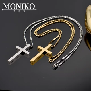 MONIKOสร้อยไม้กางเขน รูปไม้กางเขนสร้อยคอแฟชั่นผู้ชายและผู้หญิง เครื่องประดับ สเตนเลส สีเงิน สีทอง