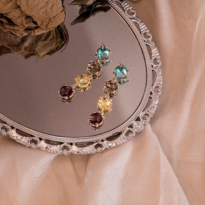 Savoco ต่างหูระย้ายาว ประดับคริสตัล หลากสี สไตล์โบฮีเมียน แฟชั่นวินเทจ สําหรับผู้หญิง SE011 - รูปที่ 3