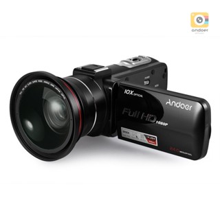 Andoer กล้องบันทึกวิดีโอดิจิทัล HDV-Z82 1080P Full HD 24MP มุมกว้าง 0.39X เลนส์มาโคร หน้าจอสัมผัส LCD 3 นิ้ว ไฟ LED รองรับซูมออปติคอล 10X External Mi