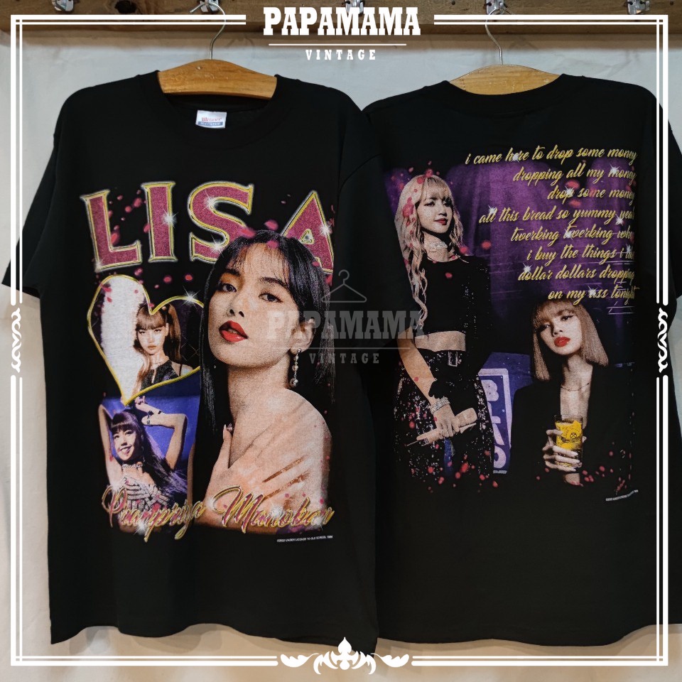 [ LlSA ] BIackPink  ลิซ่า แบล๊คพิงค์ bootleg เสื้อวง เสื้อทัวร์ เสื้อลิซ่า papamama vintage_05