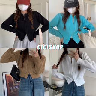 Cicishop(3646) เสื้อไหมพรมแขนยาวคอกลม ดีเทลซิปรูดล่างบน งานดีไซน์ เก๋ น่ารักสไตล์โคเรียมาก