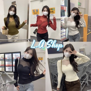 L.A Shop พร้อมส่ง เสื้อไหมพรมแขนยาว คอเต่า ดีเทลซีทรูเบาๆทีหน้าอกน่ารักแอบเซ็กซี่ "49113"