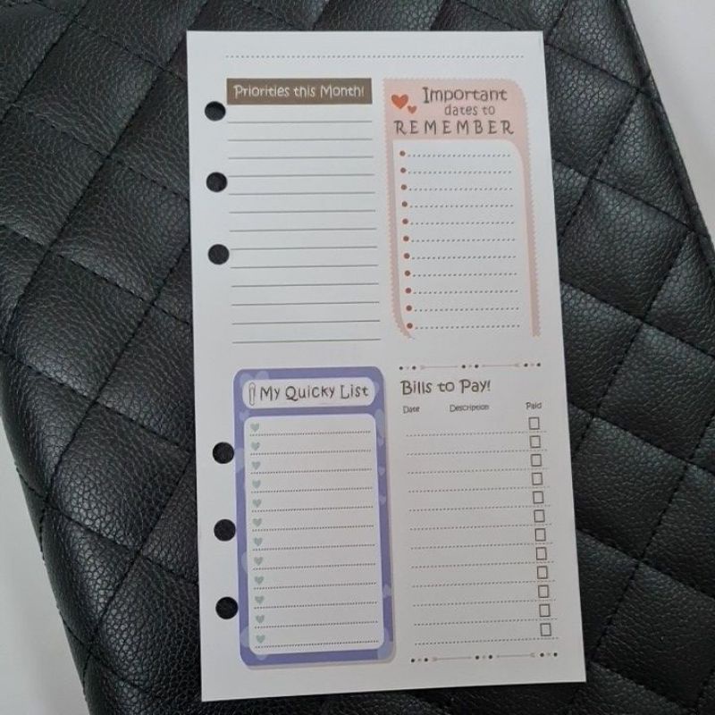 A6 / A7 MONTHLY SUMMARY 6 RING PLANNER INSERTS REFILL
