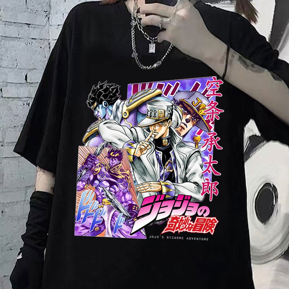 LYZH Vintage 90s Anime Jojo Bizarre Adventure Jotaro Kujo T Shirt Jotaro Kujo T-Shirt Black Tops Fem