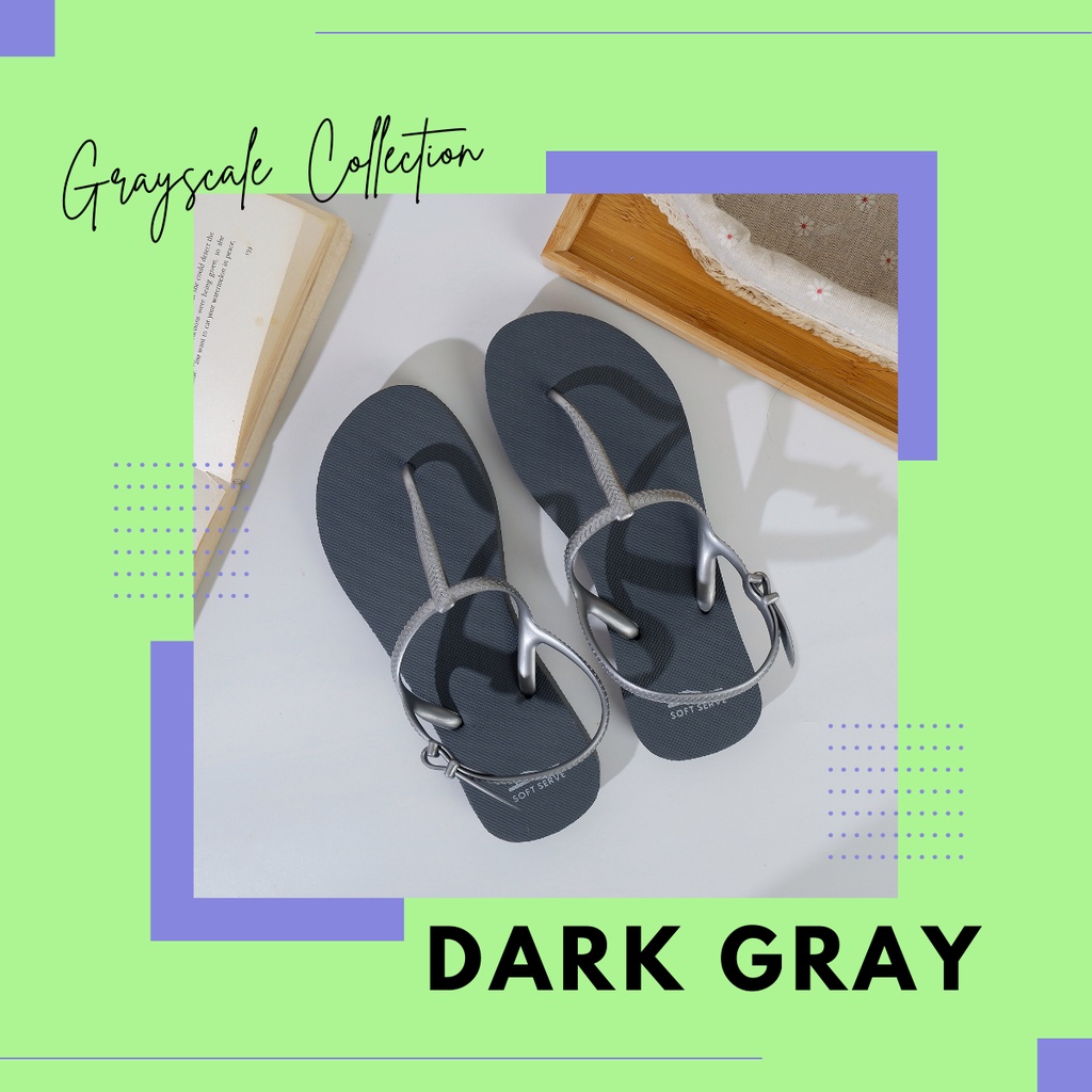 Softserve รองเท้าแตะคีบ รัดส้น ยางพาราแท้ สี Grayscale-Dark Gray