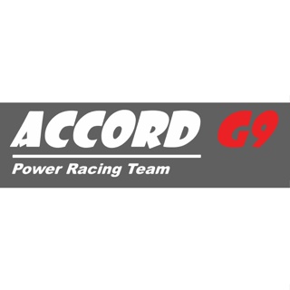 สติกเกอร์ แต่งรถ ตัด ไดคัท สีขาว + แดง คำว่า Accord G9  Power Racing Team (วัสดุเป็น PVC กันน้ำ)