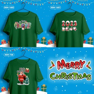 ใหม่! เสื้อคริสต์มาส เสื้อยืดสีเขียว คอกลม Christmas ชุดคริสต์มาสสุดปัง รหัส 0GN-1602,1601,738