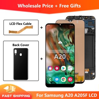 อะไหล่หน้าจอสัมผัสดิจิทัล LCD 100% แบบเปลี่ยน สําหรับ Samsung Galaxy A20 A205 SM-A205F A20 A205 A205F