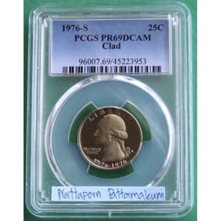 ตลับเกรด PCGS PR69DCAM 1976 S Washington 25 Cent - 200th Anniversary Bicentennial