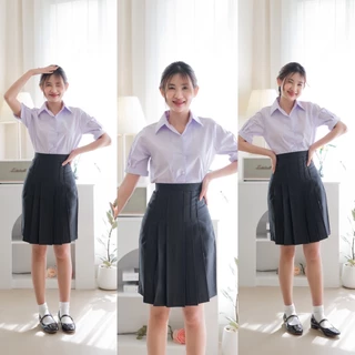 กระโปรงนักเรียนทรงแคบ สีดำ ตีเกร็ด 5.5นิ้ว ผ้าดีวาย ผ้ามันไม่ยับง่าย