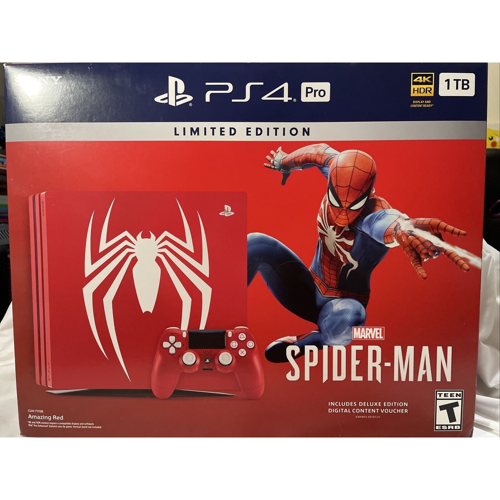 Sony PlayStation 4 Pro Limited Edition Marvel's Spider Man 1TB Red With Box 1