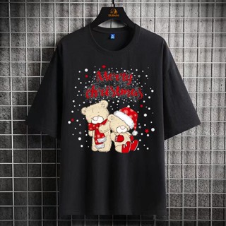 merry Christmas Couple Bear Graphic Printed t-shirt  oversized tshirt for men women vintage clothes Streetwear to Xmas