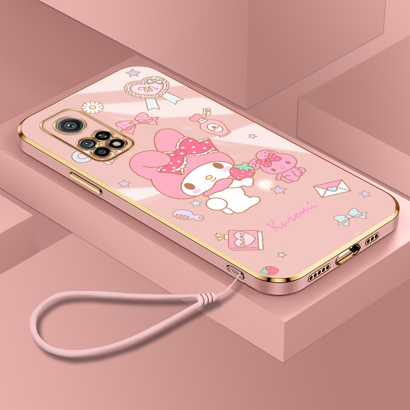 Xiaomi Mi 9T Pro 10T Pro 10 Lite ซูม 10 Pro 9 8 การ์ตูนน่ารัก Melody ชุบเคสโทรศัพท์สี่เหลี่ยมป้องกันกล้องกันกระแทก Soft TPU พร้อมเชือกเส้นเล็ก