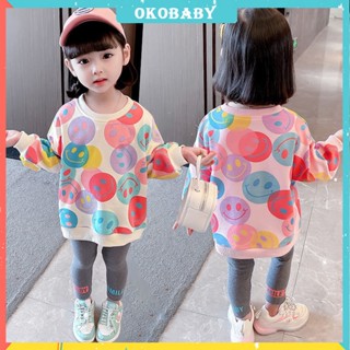 OKOBABY🌈พร้อมส่ง🌈เสื้อแขนยาวเด็ก เกาหลี รูปแบบใบหน้ายิ้ม ด้านบน 1-8 ปี