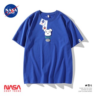 เสื้อยืดแขนสั้น ผ้าฝ้ายแท้ พิมพ์ลายหมี NASA สีฟ้า แฟชั่นฤดูร้อน สําหรับคู่รัก ใหม่_45