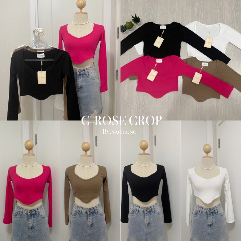 ✨🍭 เสื้อครอป G-ROSE เสื้อครอปแขนยาว