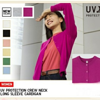 💥New คอวี ผ้าลายนูน (Ribbed) เสื้อคาร์ดิแกน คอกลม/คอวี กันแดด👌แท้ UNIQLO UV Protection แขนยาว Supima Cotton