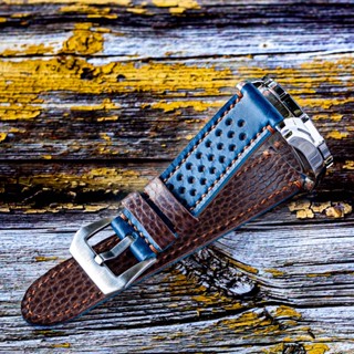 สายนาฬิกา-สายนาฬิกาหนังแท้-งานแฮนด์เมด (นาฬิกาไม่รวมในรายการขาย) Blue Leather watch bands, watch strap, straigth strap