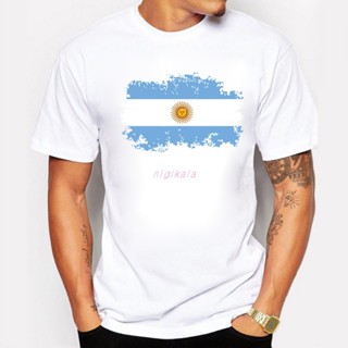 เสื้อยืดพิมพ์ลายArgentina National Flag Tee Shirts Short T-shirts Nostalgic Style Summer Star Players Maradona Messi Fan