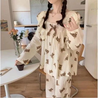 🎀🧸(ราคาที่ถูกที่สุด) ชุดนอนเวอร์ชั่นเกาหลี，ชุดนอนแขนยาว， คอเหลี่ยมสวย， มีให้เลือก 14 แบบ，M-2XL