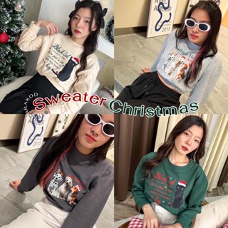 🌻เสื้อครอปแขนยาวสเวตเตอร์สกรีนลายคริสต์มาส เสื้อคริสต์มาส Sweater Christmas Collection🌲(Cookies bear)