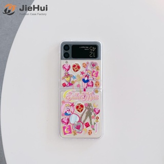 Jiehui เคสโทรศัพท์มือถือ ลายการ์ตูนเซเลอร์มูน พร้อมสายคล้องมือ แฟชั่น สําหรับ Samsung Z Flip4 Z Flip3