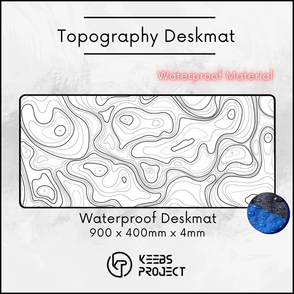 Topography Deskmat - สีดํา - สีขาว - เลเซอร์ - กันน้ํา (900 มม. x 400 มม. x 4 มม.) แผ่นรองเมาส์/แผ่น