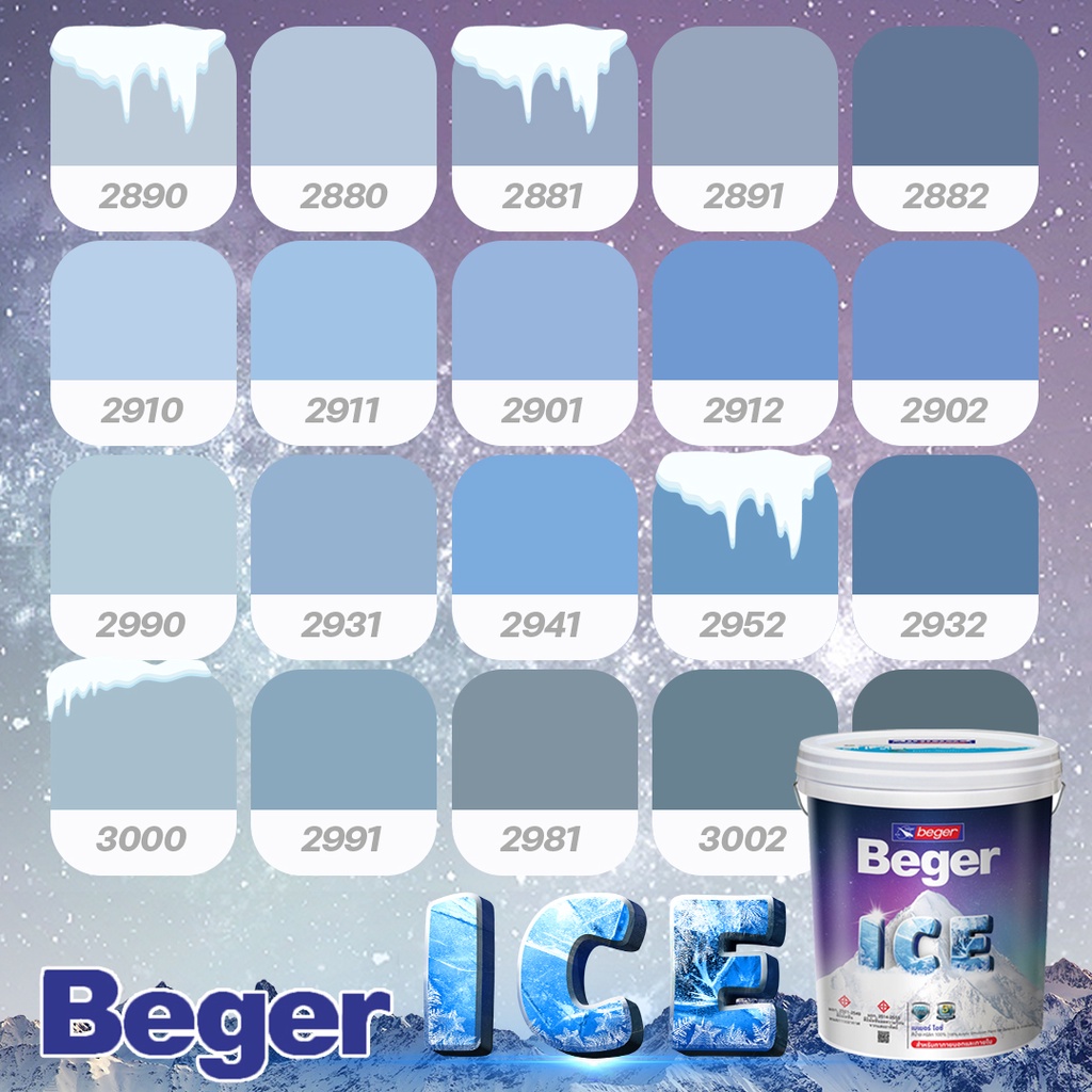 Beger สีฟ้า คราม ขนาด 3 ลิตร กึ่งเงา Beger ICE สีทาภายนอกและใน เช็ดล้างได้ กันร้อนเยี่ยม เบเยอร์ ไอซ์