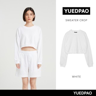 Yuedpao ยอดขาย No.1 รับประกันไม่ย้วย 2 ปี sweater  เสื้อยืดเปล่า เสื้อยืดสีพื้น เสื้อยืดSweater crop สี White