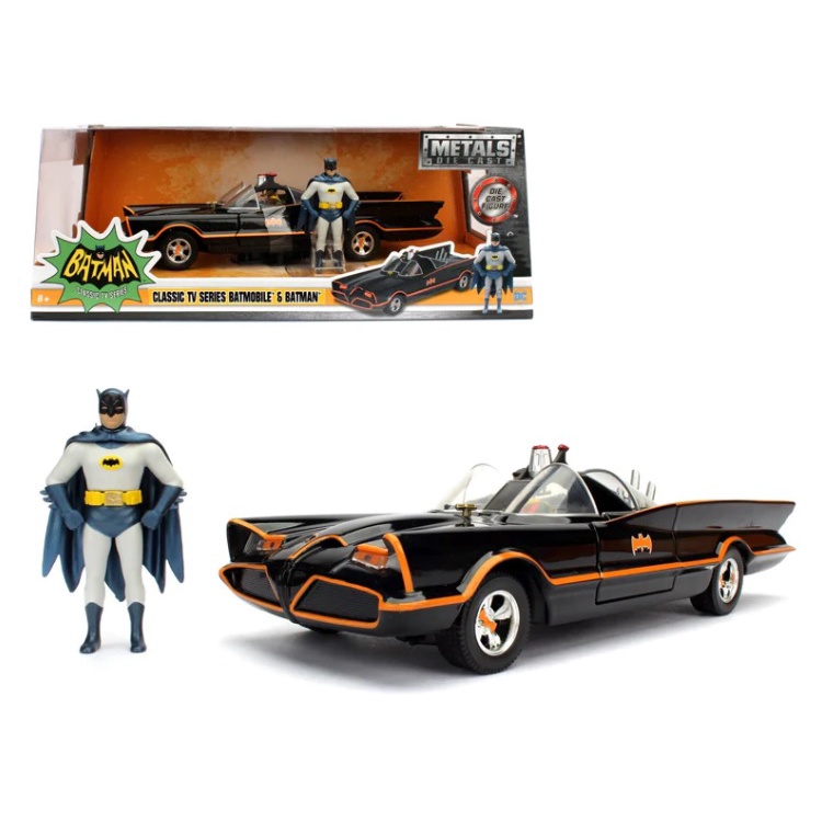 โมเดลรถของเล่น JADA Jada Batman 1966 รถคลาสสิก Batmobile ฮีโร่กาตูนดัง 1:24  แถมมาให้ด้วย  Batman FI