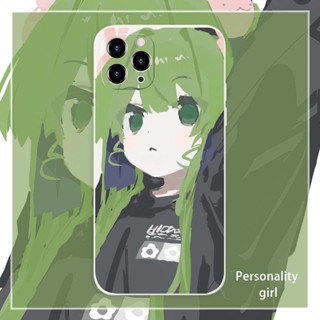 Two-dimensional green girl เคสไอโฟน iPhone 8 Plus case X Xr Xs Max Se 2020 cover เคส iPhone 13 12 pro max 7 Plus 11 14 p