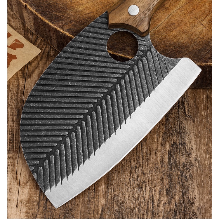 E35 มีดอีโต้+ซอง/มีดสับ/มีดหั่น/มีดทำครัว ยาว26ซม. หนา3มิล หนัก320กรัม ด้ามไม้แท้ แบบหัวกลม - รูปที่ 3