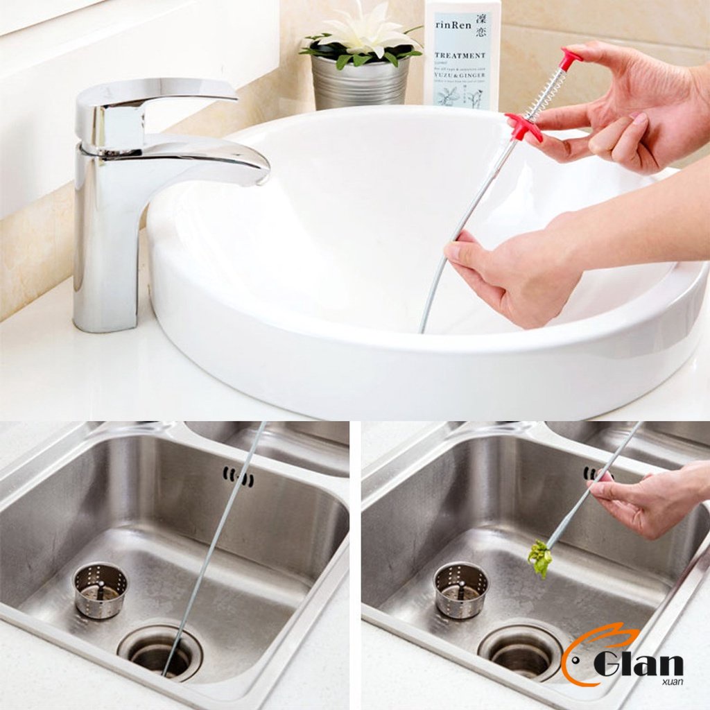 Glanxuan งูเหล็กทะลวงท่อตัน แก้ท่อตัน สปริงทะลวงท่อตัน งูเหล็ก (ยาว60 เซน 60cm) Drain Pipe Jam Cleaner