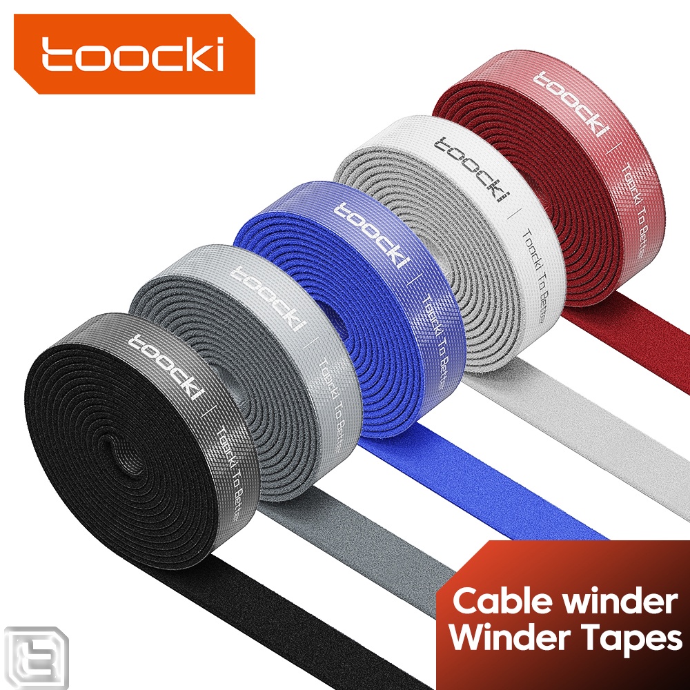 Toocki สายรัดเวลโครแบบนำกลับมาใช้ใหม่ได้เคเบิ้ลออแกไนเซอร์เทปกาวติดด้วยตนเองม้วนเก็บสาย USB ไนลอนทนทานห่วงตะขอสาย 1M-5M