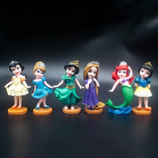 Ns3 โมเดลฟิกเกอร์เจ้าหญิงดิสนีย์ Snow White Ariel Rapunzel Cinderella ของขวัญ สําหรับตกแต่งรถยนต์ 6 ชิ้น