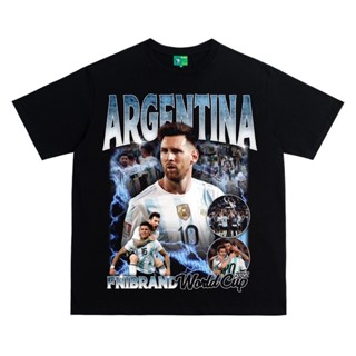 เสื้อยืดพิมพ์ลายอาร์เจนตินาพิมพ์ข้อความ Messi Messi ภาพพิมพ์แขนสั้นกาตาร์ฟุตบอลโลกแขนสั้นเสื้อยืด