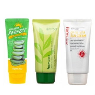 farm stay aloe vera perfect, dr-v8 vita, green tea seed moisture sun cream 70g