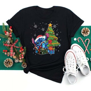 ผู้หญิง Holiday Merry Christmas Tshirt ใหม่ปีแนวโน้มฤดูหนาว Stitch กราฟิกการ์ตูน Happy Festival Top Travel Teeเส 471