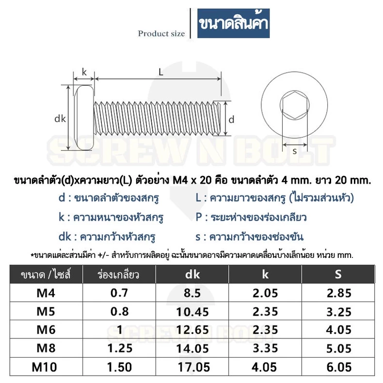 น็อตสกรูหัวจมแบน สแตนเลส 304 M3 M4 M5 / Round Flat Hex Machine Screw SUS304 thumbnail 3