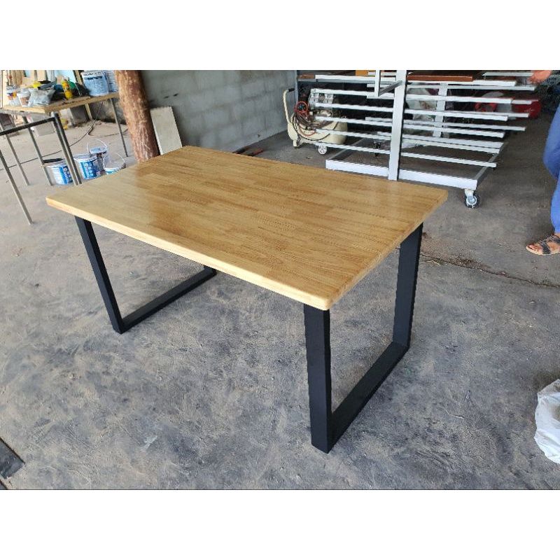 โต๊ะอาหาร โต๊ะทำงาน ไม้พาราประสาน สีใส ขาดำ ขนาดกว้าง80cmxยาว150cmxสูง75cm.ไม้เกรดAC หนา20mm.