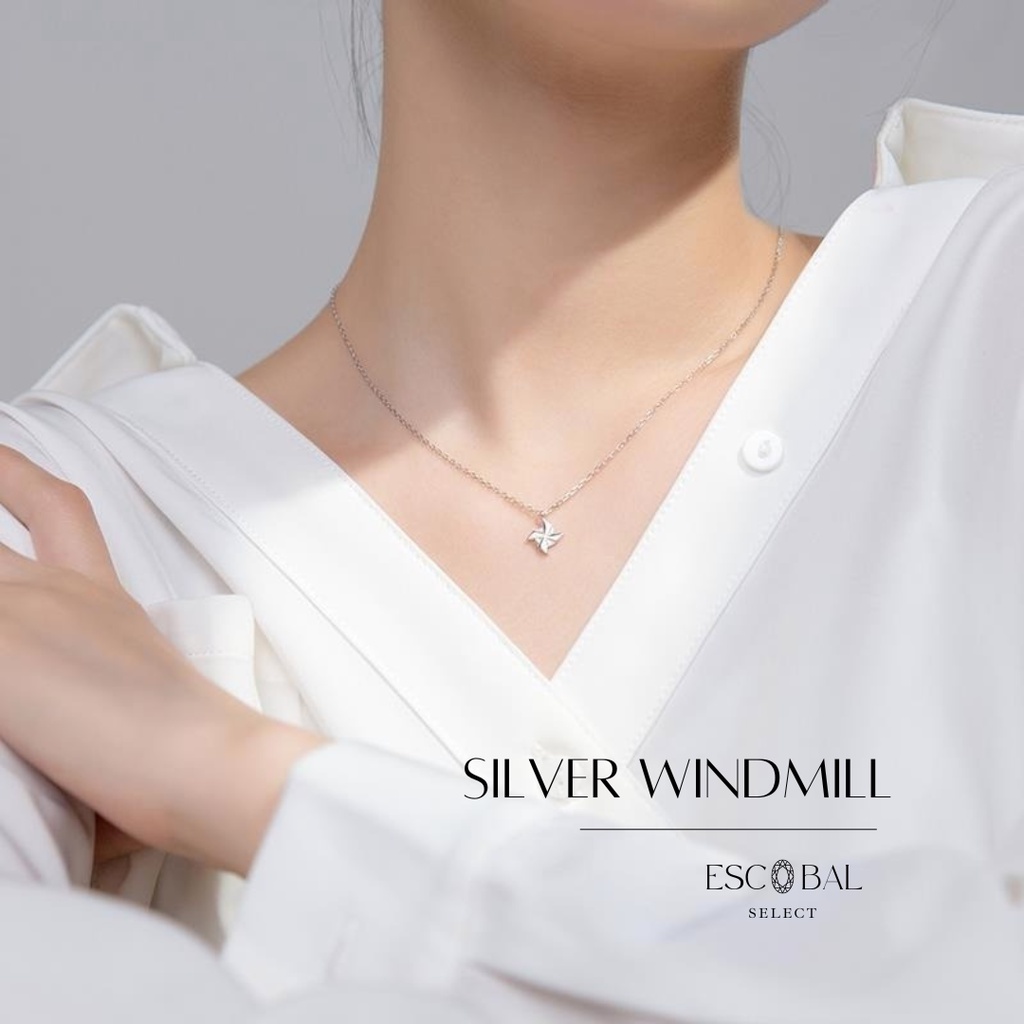 ESCOBAL พร้อมส่ง สร้อยคอเงินแท้ Silver Windmill สร้อยเพชร ของขวัญให้แฟน ไม่ลอกไม่ดำ Valentine
