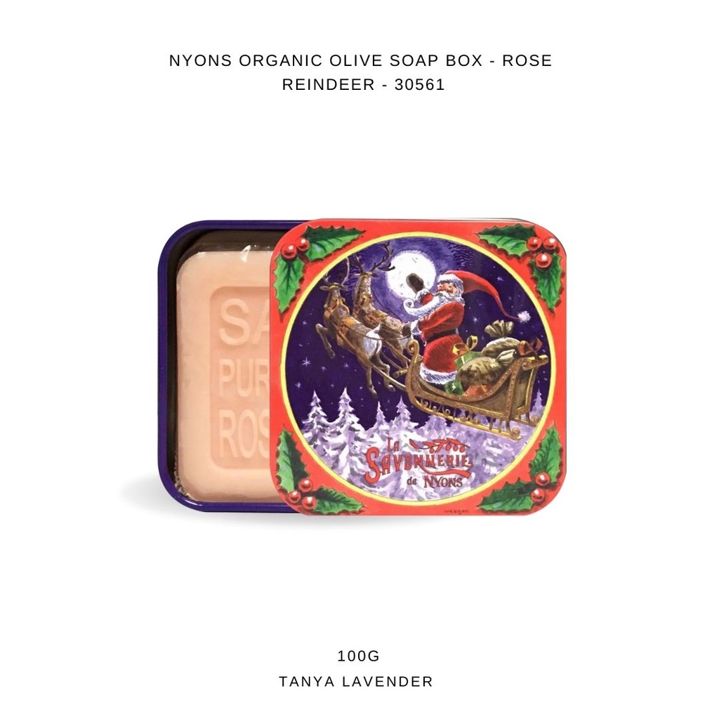 สบู่ออร์แกนิค มาร์กเซย ลายคริสมาสต์ NYONS ORGANIC OLIVE SOAP BOX - ROSE REINDEER - 30561