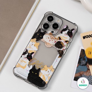 เคสโทรศัพท์มือถือแบบนิ่ม TPU ใส กันกระแทก ลายภาพวาดสีน้ํามัน รูปแมวน่ารัก พร้อมช่องใส่บัตร สําหรับ IPhone 14 13 12 11 Pro Max 14 Plus