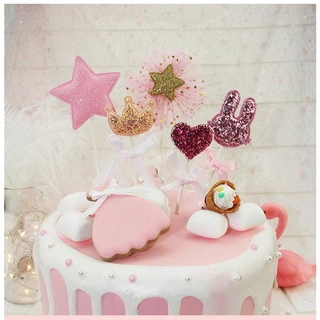 ป้ายปักเค้ก CAKE ป้ายตกแต่งเค้ก Happy Birthday อุปกรณ์ตกแต่งเค้กรูปหัวใจดาวมงกุฎกระต่าย5ชิ้น C26
