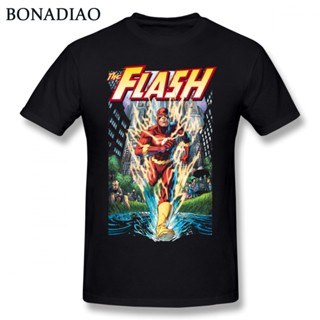 เสื้อยืดคอกลม พิมพ์ลายการ์ตูนฮีโร่ LYZH DC Comics Flash Awesome สําหรับผู้ชาย