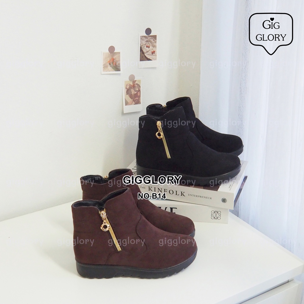 พร้อมส่ง รองเท้าบูทกันหนาว ด้านในบุขนนุ่ม แต่งซิปทอง (No.B14)