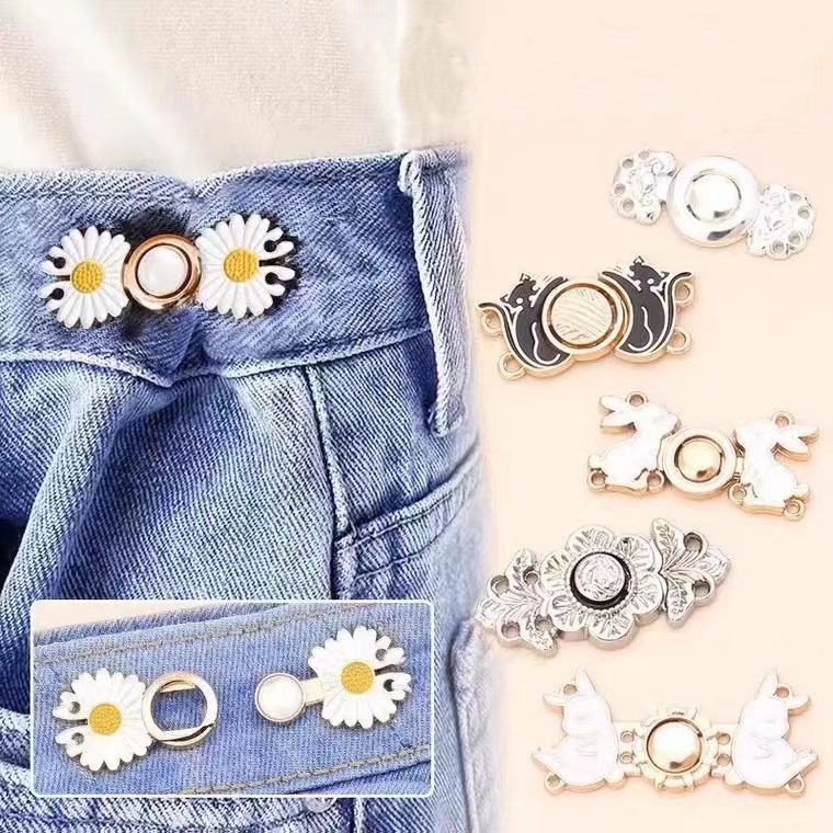 กระดุมรัดเอว ลายดอกเดซี่ หัวเข็มขัดปรับเอว ปรับได้ สําหรับกางเกงยีน - รูปที่ 3