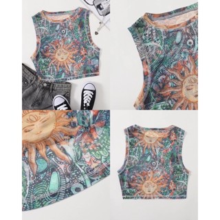 SHEIN EZwear เสื้อกล้ามผู้หญิง ผ้าตาข่าย พิมพ์ลายกราฟิก