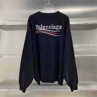 B-alenciaga เสื้อกันหนาว แขนยาว ผ้าถัก พิมพ์ลายตัวอักษรคลื่น